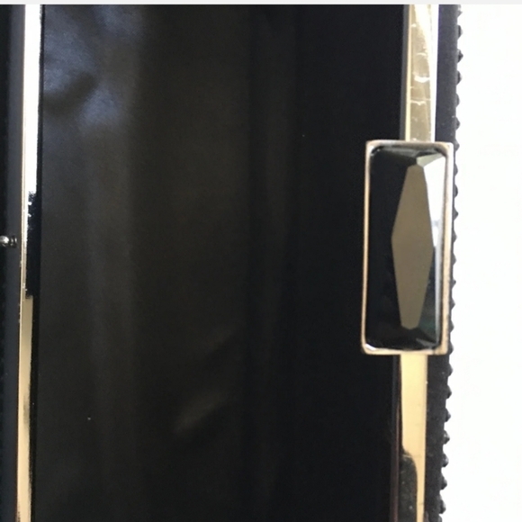 Express Clutch Purse Party Studded Embellished Black Silver Chain Strap Evening - Picture 5 of 9